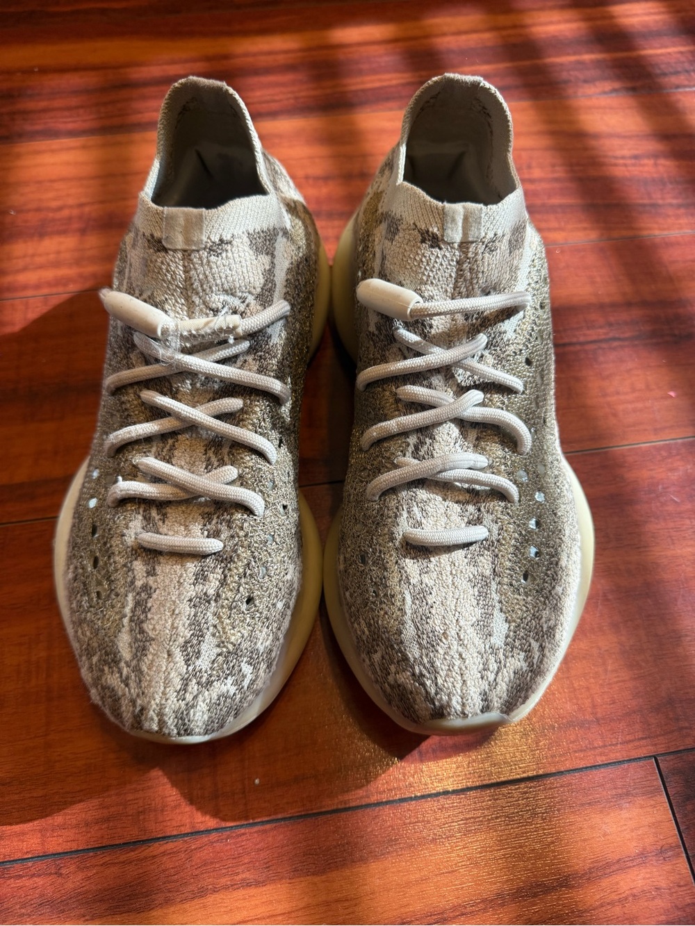 Yeezy Knit Lace-Up Sneakers - Taupe & Cream